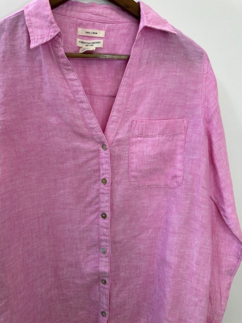 Christian Siriano 100% Linen Button Front Shirt Roll Tab Small Pink Resortwear - Picture 3 of 5